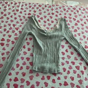 RSQ Gray and White Striped Long Sleeve Top
